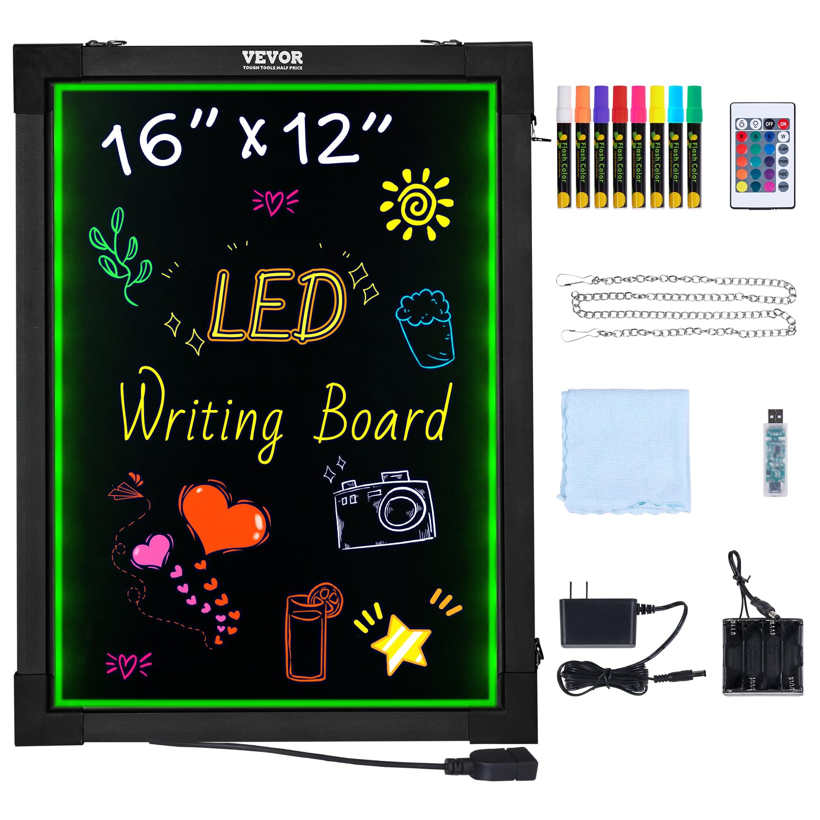 Foto 2 pulgar | Pizarra Led Para Escribir Mensajes Vevor 16 X 12 Con 8 Bolígrafos Fluorescentes - Venta Internacional.
