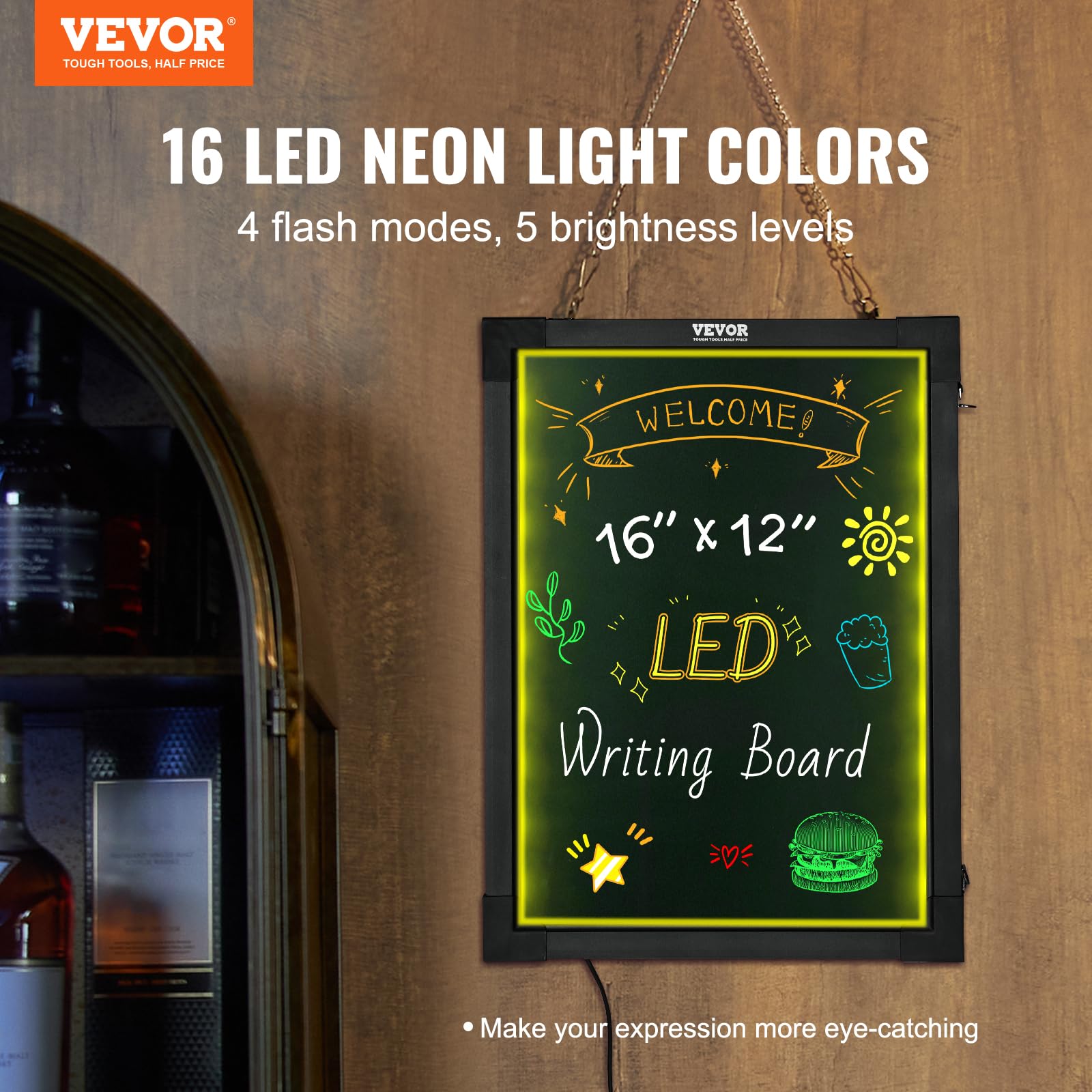 Foto 2 | Pizarra Led Para Escribir Mensajes Vevor 16 X 12 Con 8 Bolígrafos Fluorescentes - Venta Internacional.