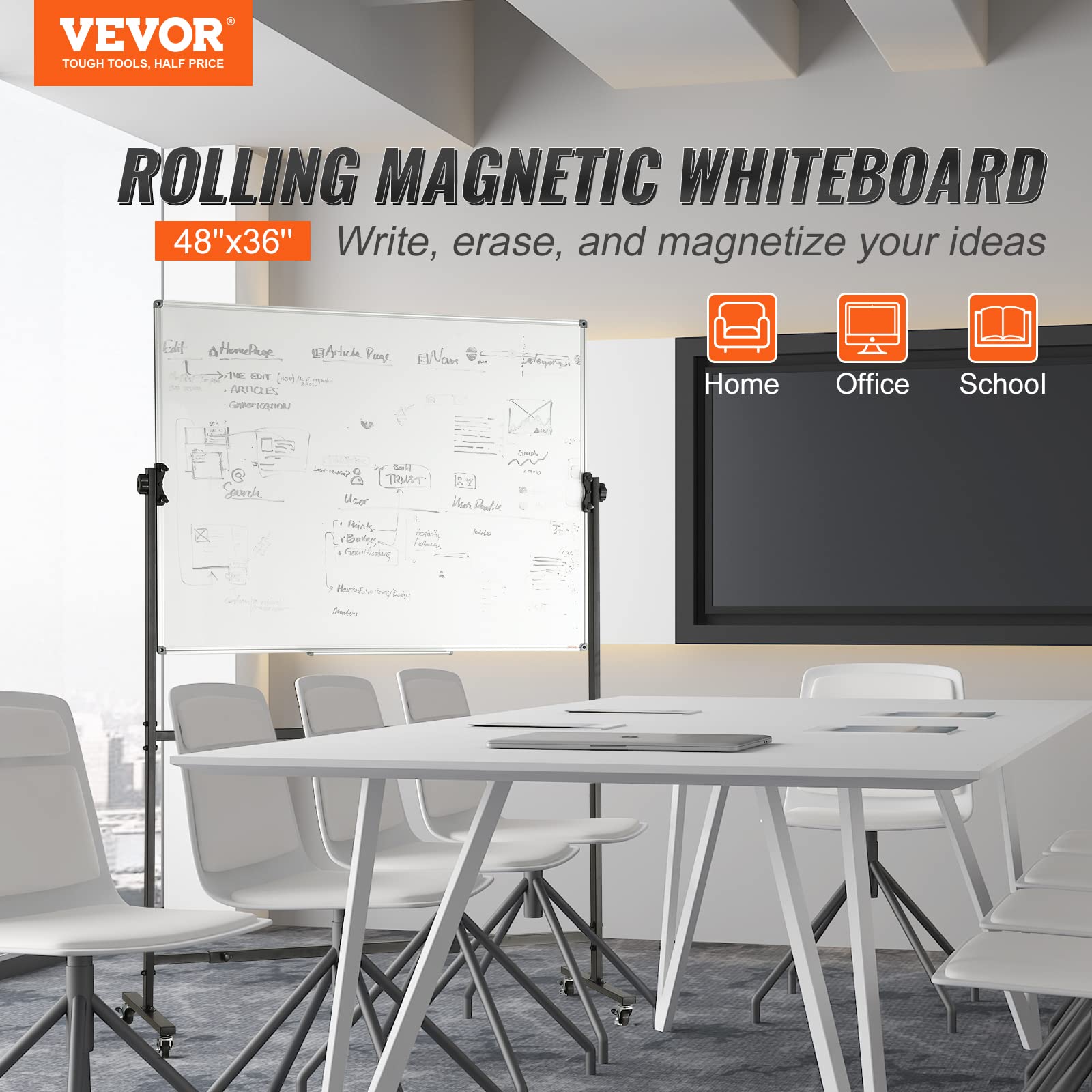 Foto 3 pulgar | Pizarra Blanca Enrollable Vevor Magnética De Doble Cara 120 X 90 Cm - Venta Internacional.