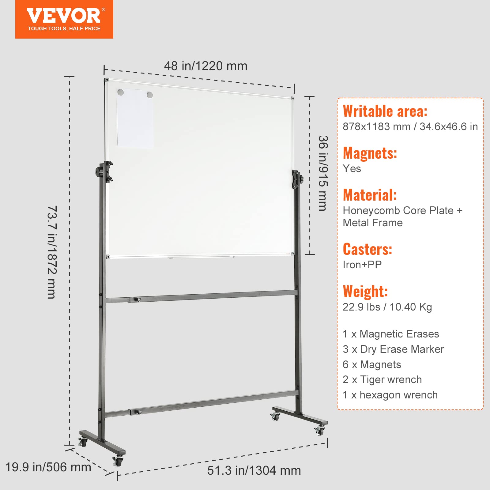 Foto 8 pulgar | Pizarra Blanca Enrollable Vevor Magnética De Doble Cara 120 X 90 Cm - Venta Internacional.
