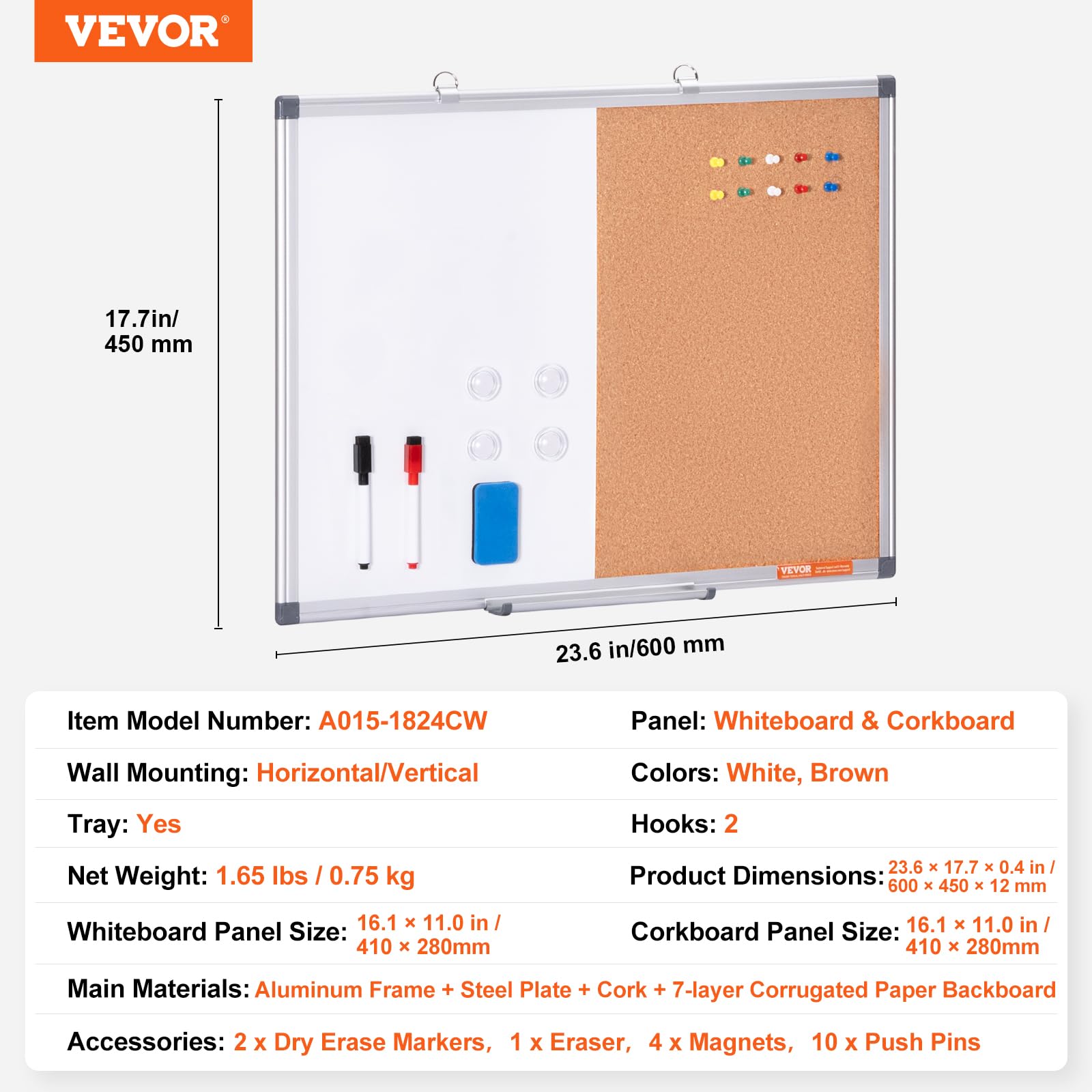 Foto 7 | Combo De Pizarra Blanca Y Pizarra De Corcho Vevor 24 X 18 Con Marco De Aluminio - Venta Internacional.
