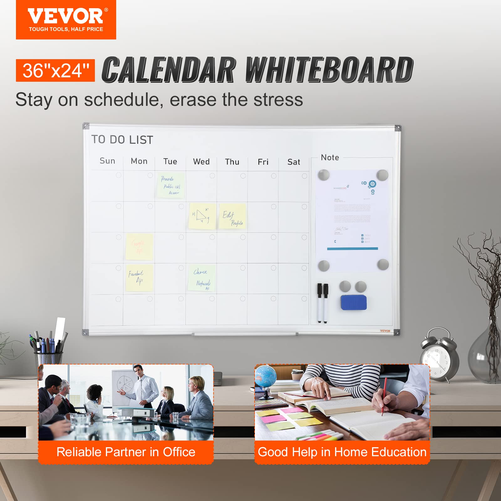 Foto 3 | Calendario De Borrado En Seco Vevor De 36 X 24 Cm Con 1 Goma De Borrar Magnética - Venta Internacional.