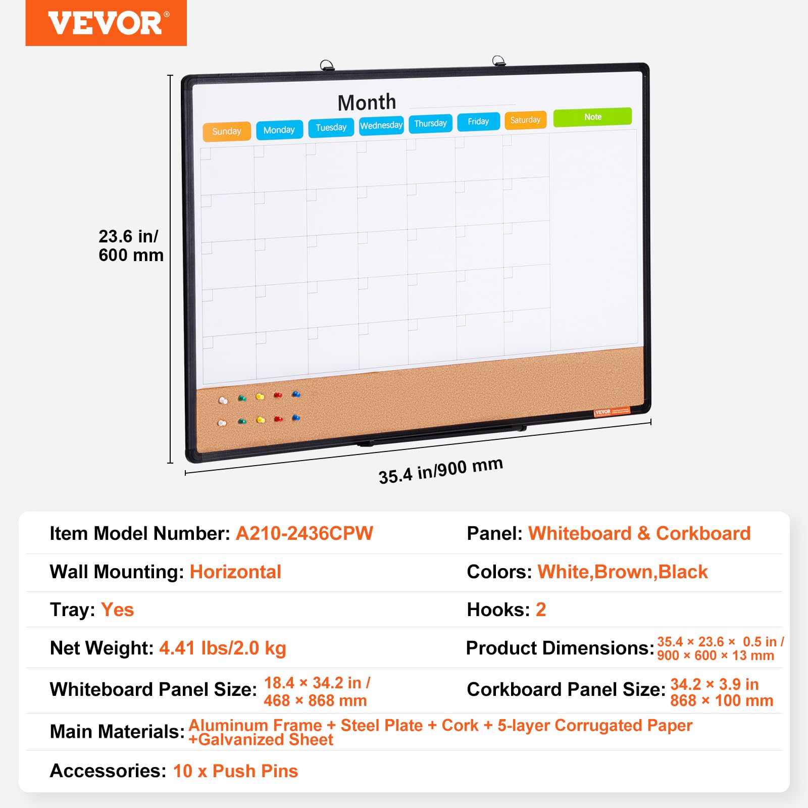 Foto 8 pulgar | Calendario Mensual Combinado De Pizarra Blanca Y Pizarra De Corcho Vevor 36 X 24 - Venta Internacional.