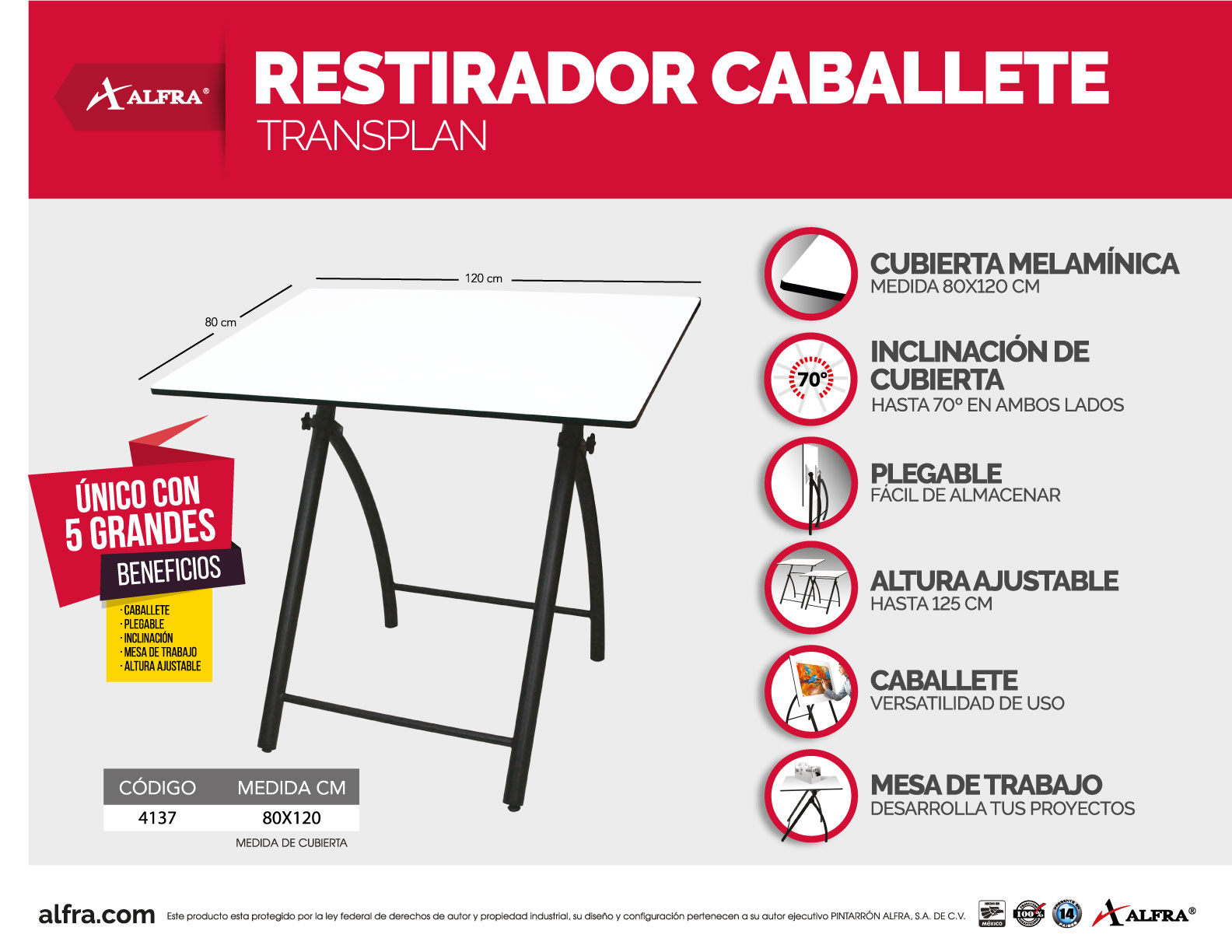 Foto 6 pulgar | Restirador ''Y'' Alfra Transplant Blanco 80x120 cm