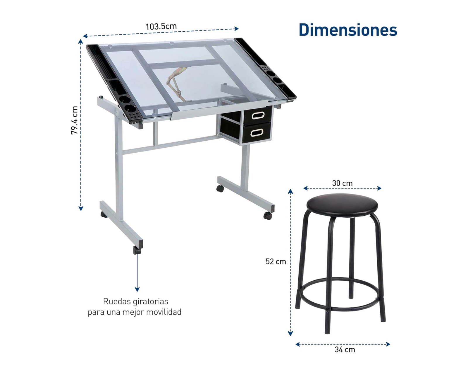 Foto 3 pulgar | Mesa de Dibujo Profesional con Cristal Templado y Organización Impecable