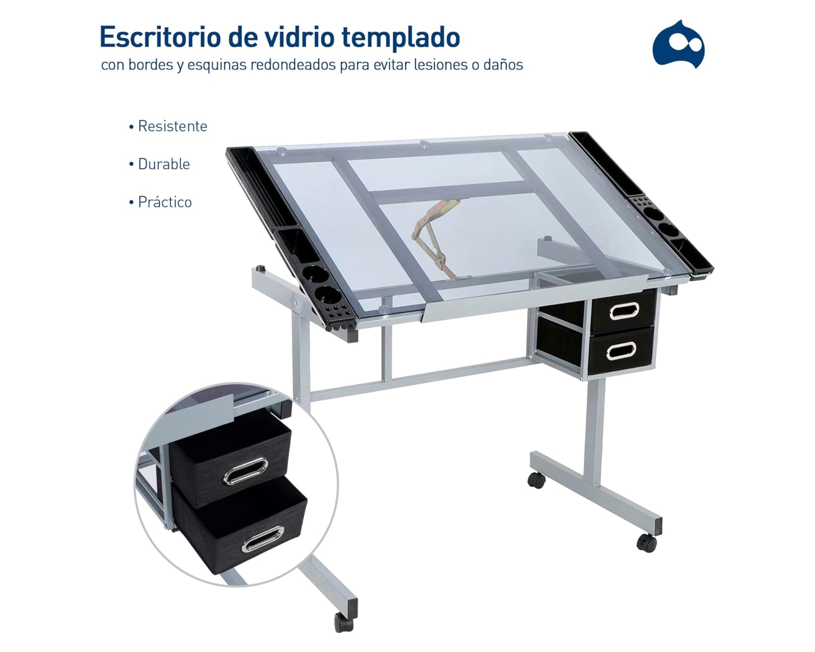 Foto 4 pulgar | Mesa de Dibujo Profesional con Cristal Templado y Organización Impecable