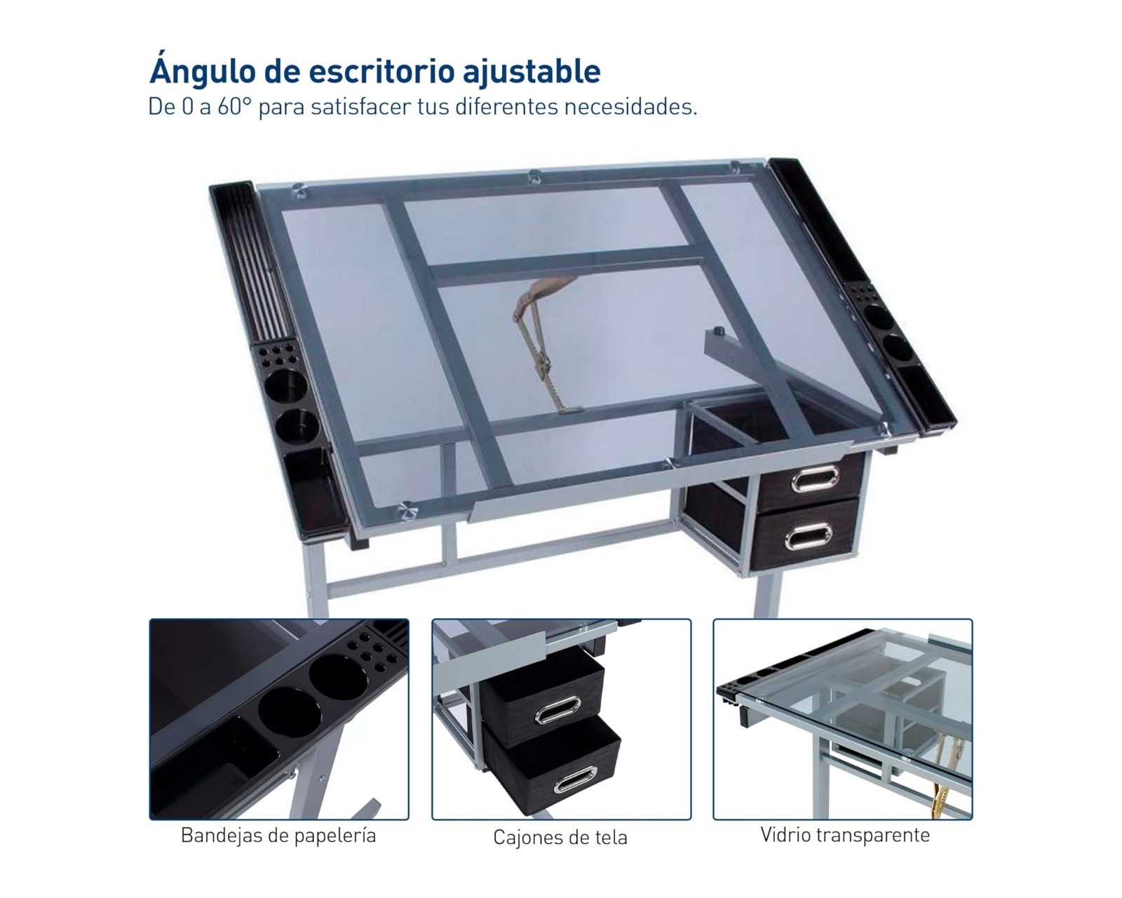 Foto 5 pulgar | Mesa de Dibujo Profesional con Cristal Templado y Organización Impecable