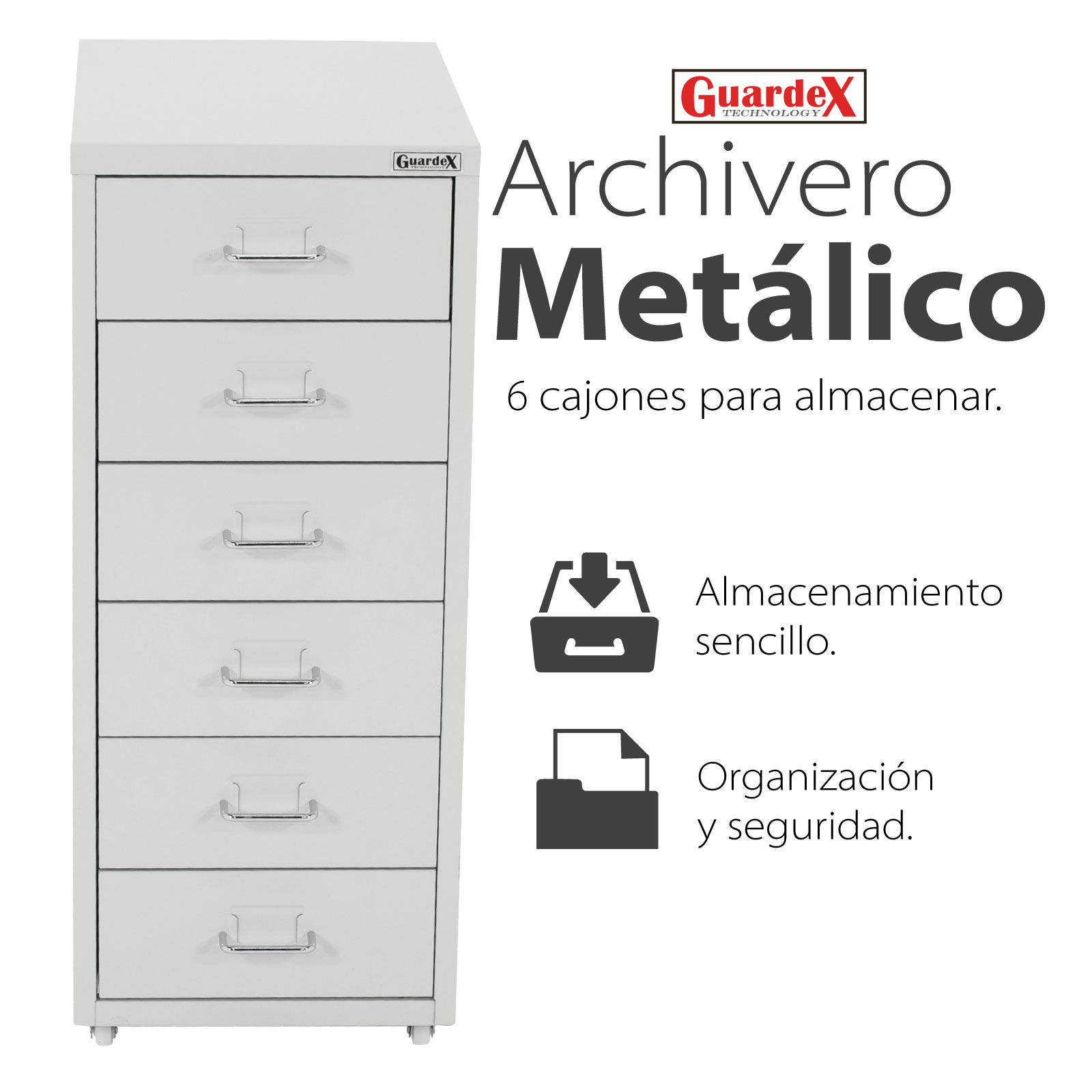 Foto 2 | Archivero Metálico Guardex LOCKRG color Gris con 6 Gavetas y Llantas