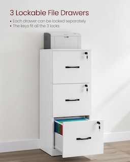 Foto 5 | Archivador Vasagle De 3 Cajones Con Cerradura Y Soporte Para Impresora, Color Blanco