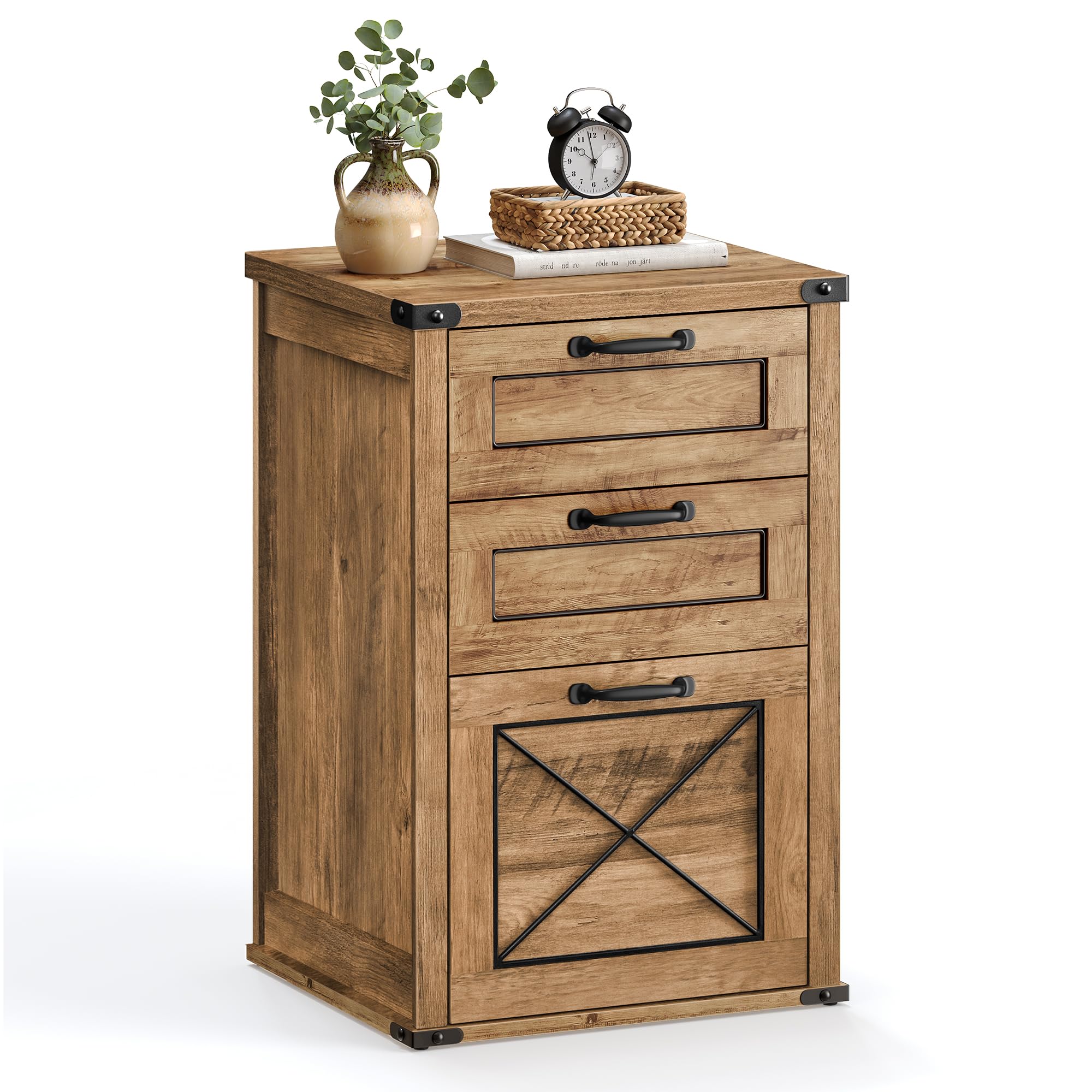 Archivador Vasagle, 3 Cajones, Soporte Para Impresora, Color Miel - Venta Internacional.