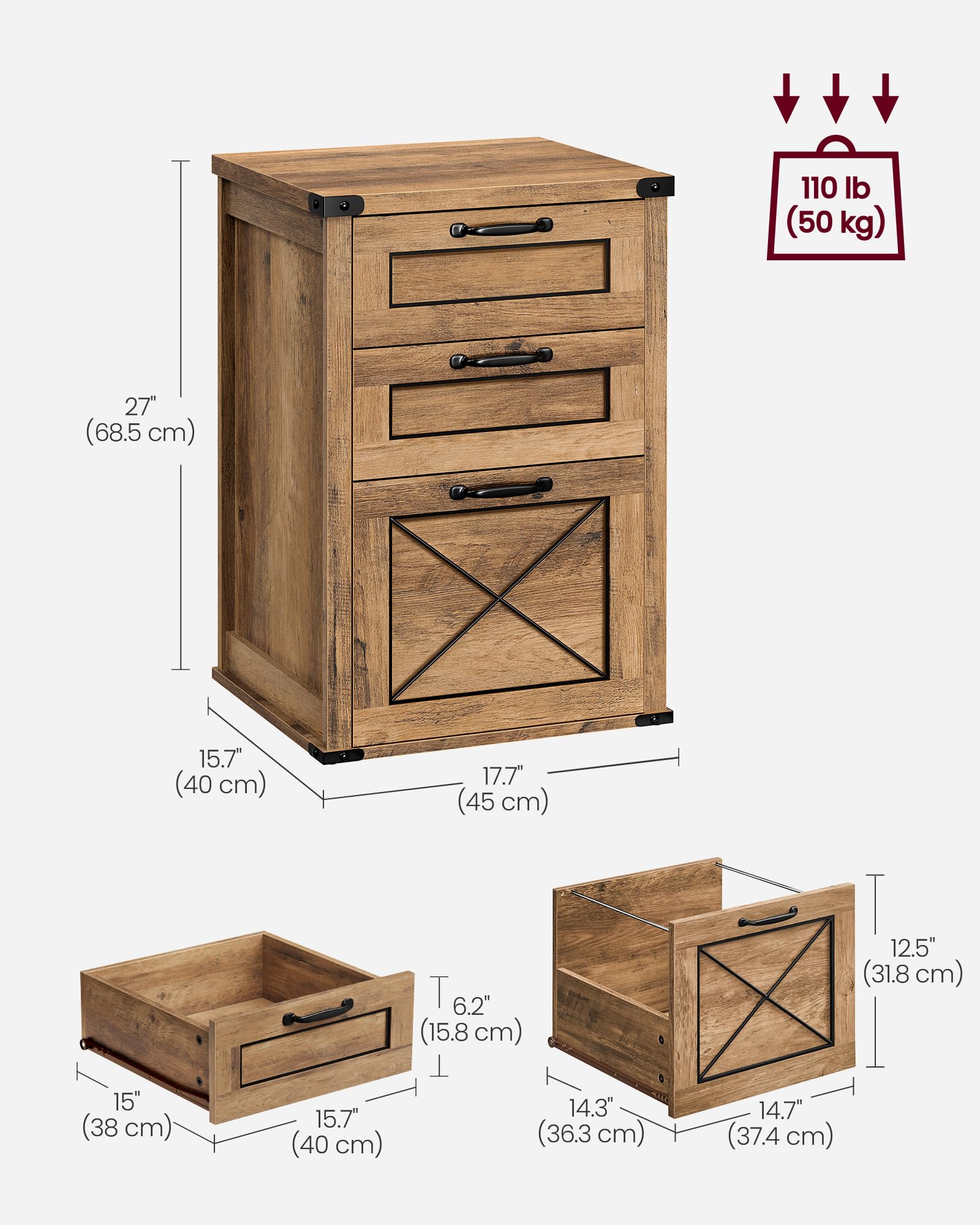 Foto 4 | Archivador Vasagle, 3 Cajones, Soporte Para Impresora, Color Miel - Venta Internacional.