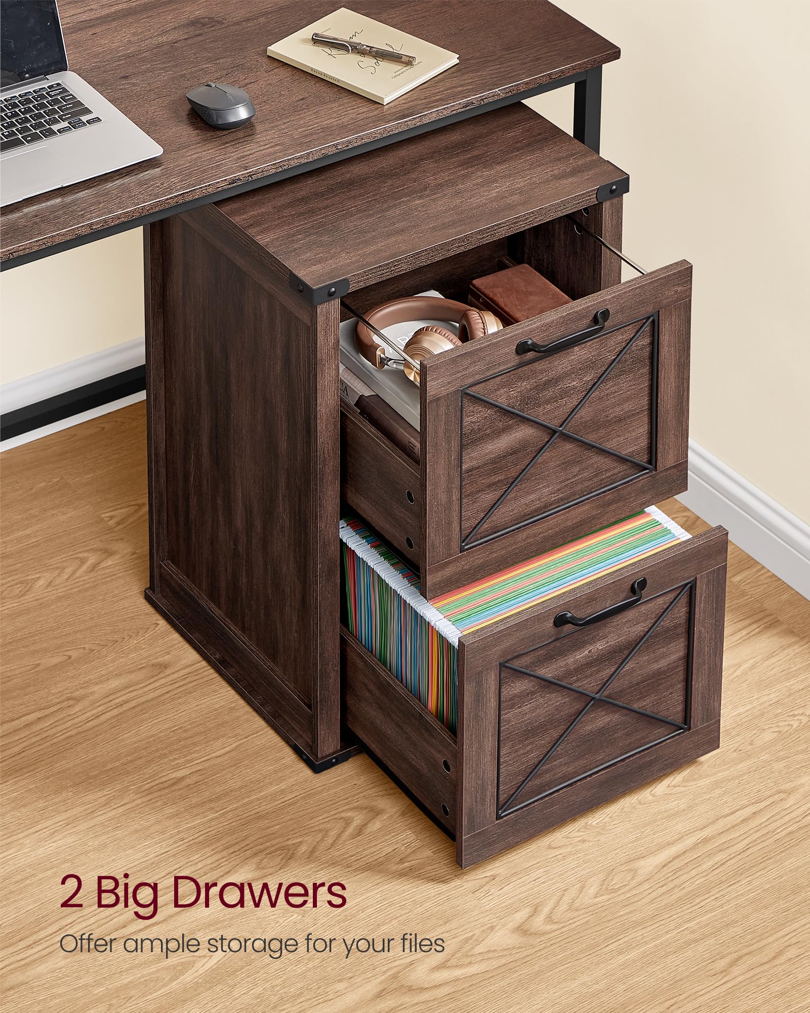 Foto 3 | Archivador Vasagle, Archivador, 2 Cajones, Soporte Para Impresora, Color Granate - Venta Internacional.