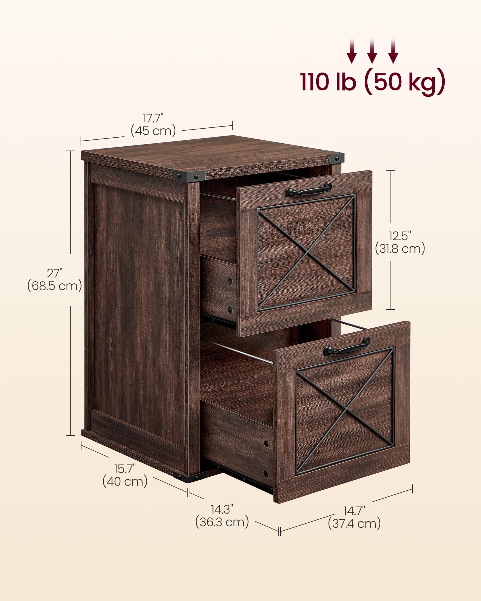 Foto 6 | Archivador Vasagle, Archivador, 2 Cajones, Soporte Para Impresora, Color Granate - Venta Internacional.