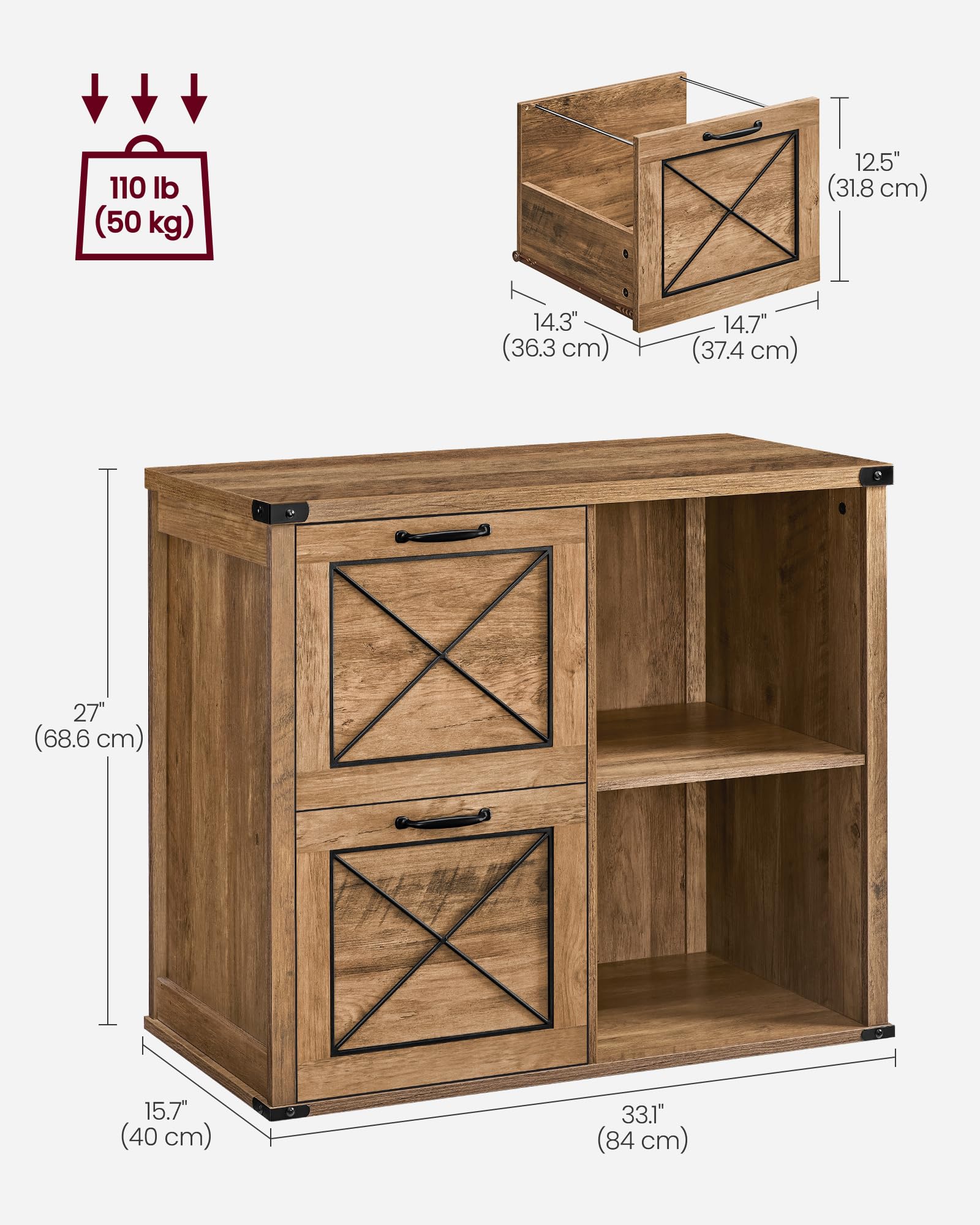 Foto 5 | Archivador Lateral Vasagle Con 2 Cajones Marrón Miel Uofc049t41 - Venta Internacional.