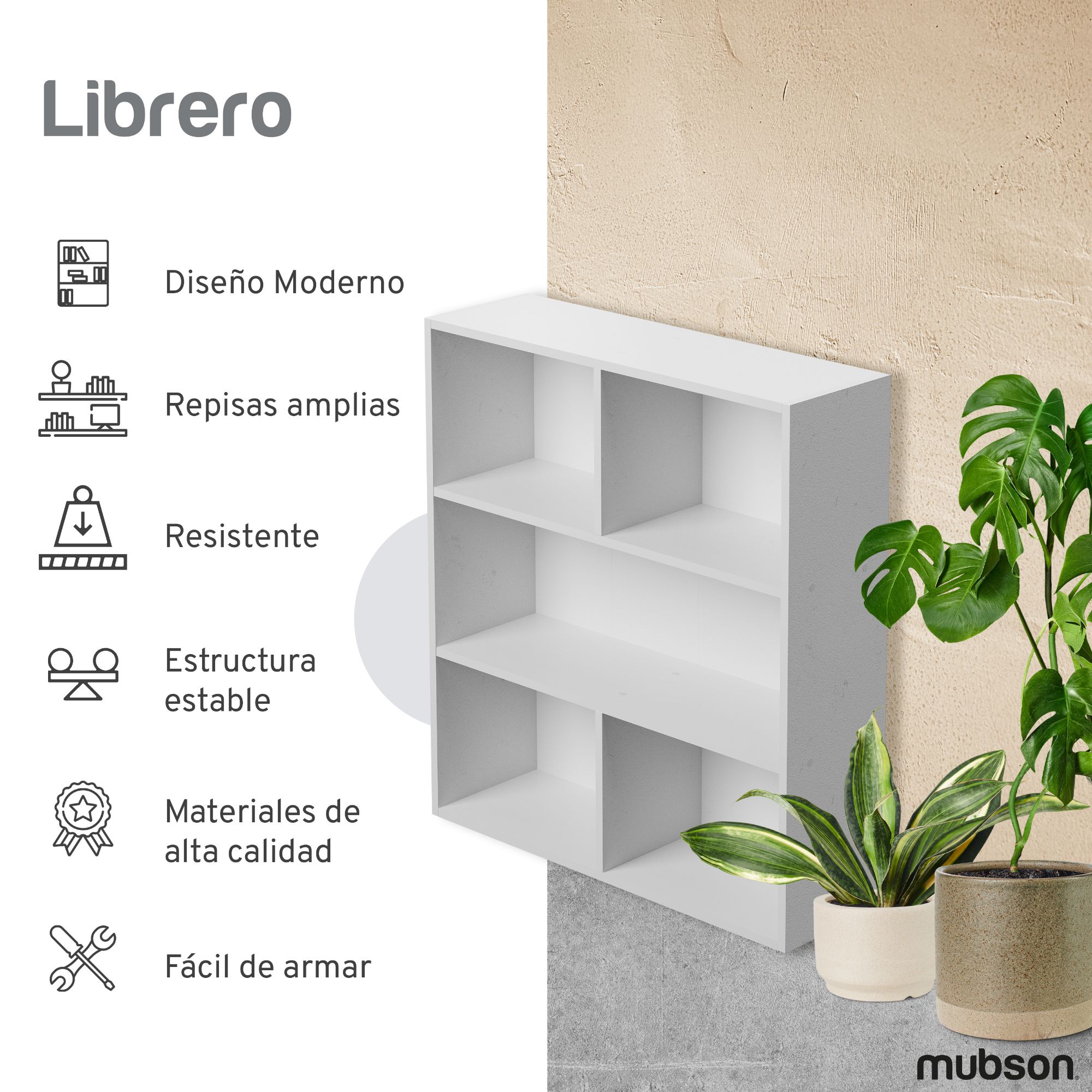 Foto 2 | Librero Mubson Laiber color Blanco con 3 Repisas