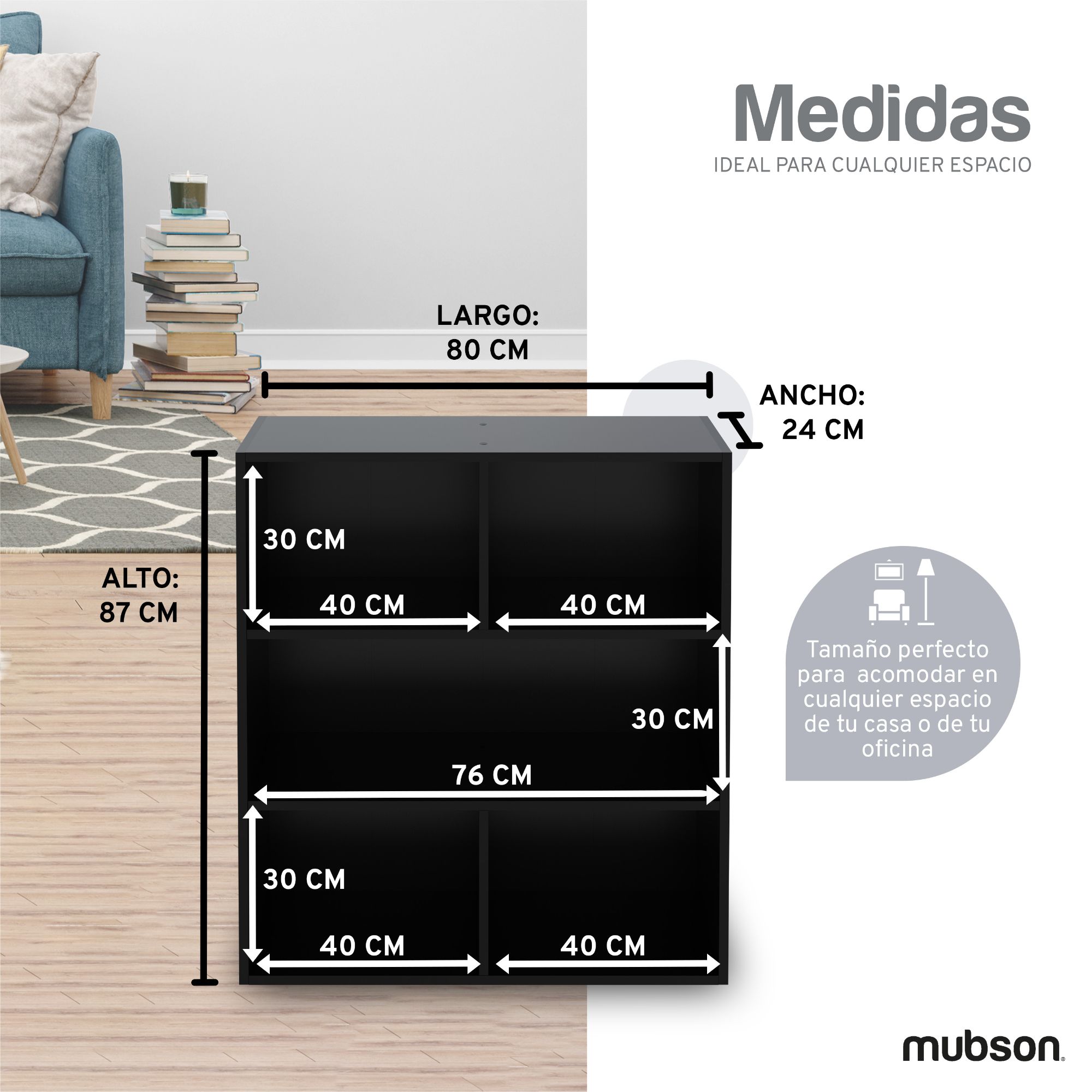 Foto 3 | Librero Mubson Laiber color Negro con 3 Niveles