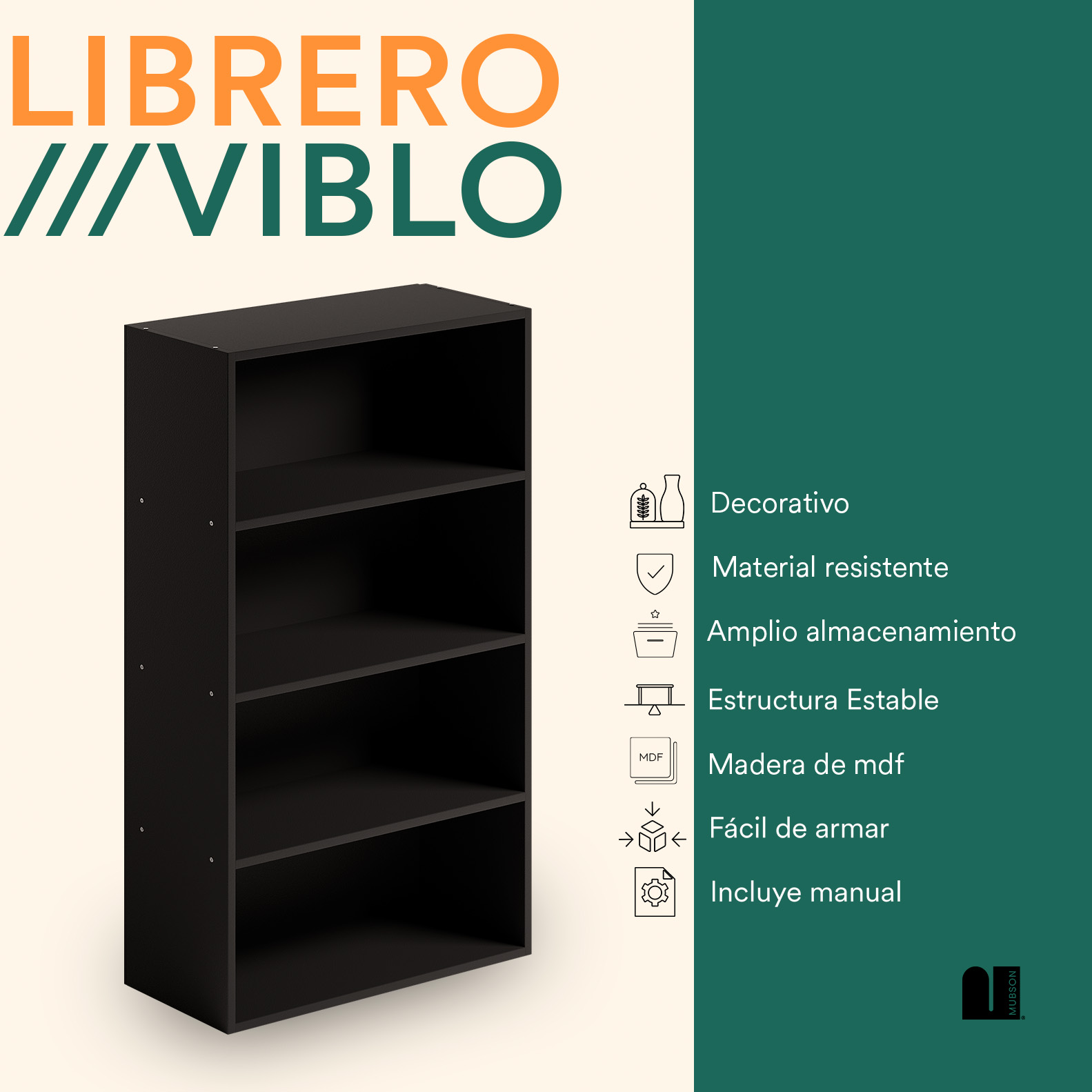 Foto 2 | Librero Mubson Viblo color Negro con 4 Repisas