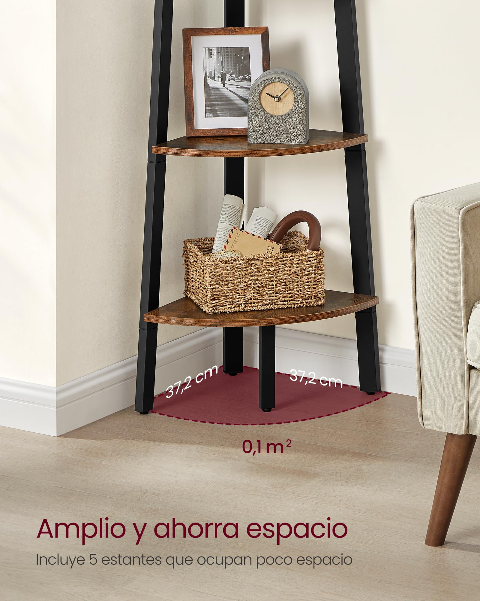 Foto 3 | Estante De Esquina Vasagle, 5 Niveles, Marco De Acero Rústico, Marrón