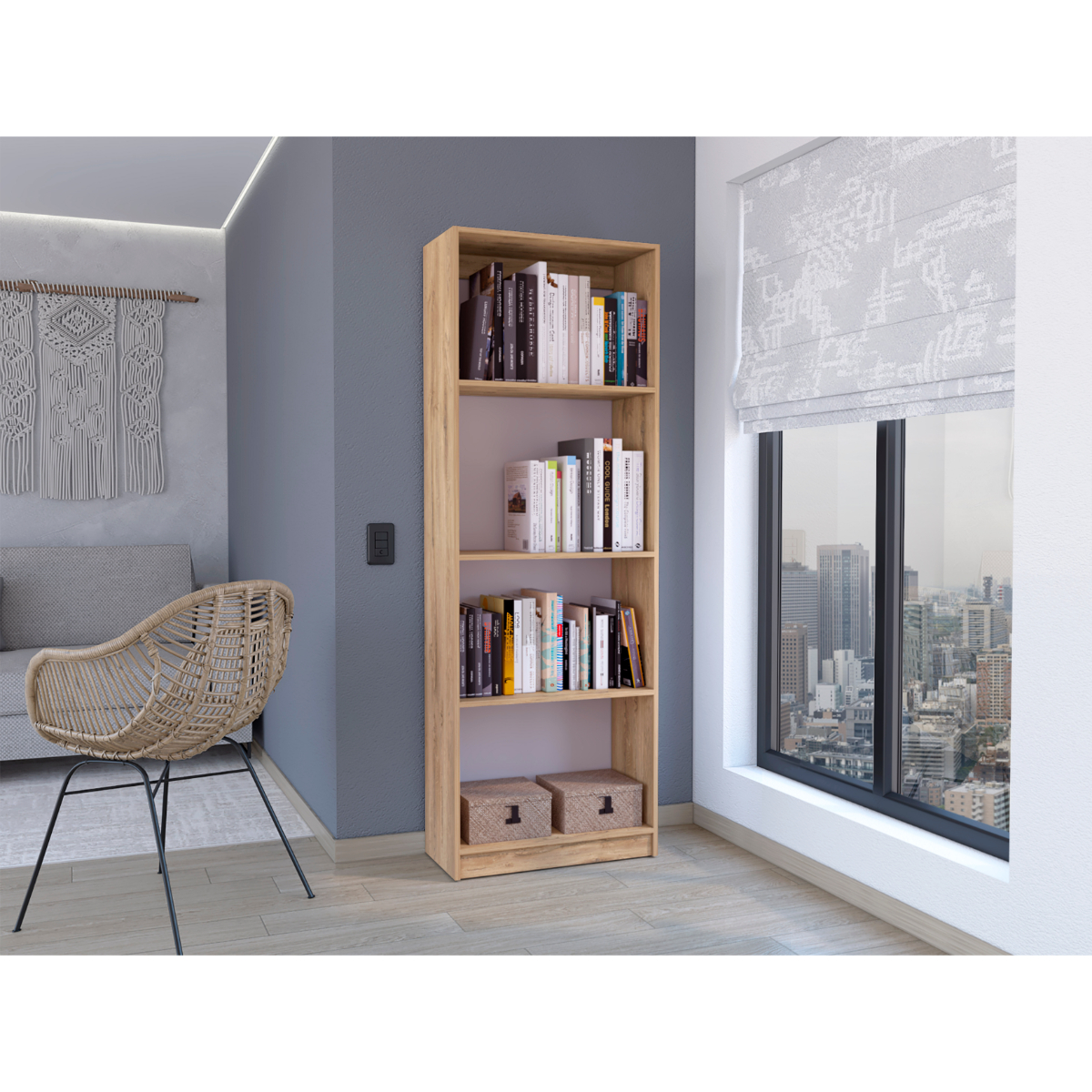 Foto 1 | Biblioteca Home, Macadamia Y Blanco Duqueza, Con Cuatro Entrepaños
