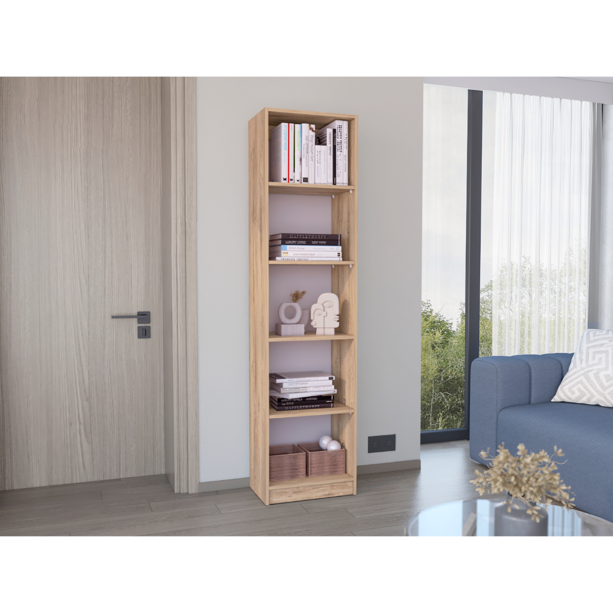 Foto 1 | Biblioteca Home Eco, Macadamia Y Blanco Duqueza, Con Cinco Entrepaños