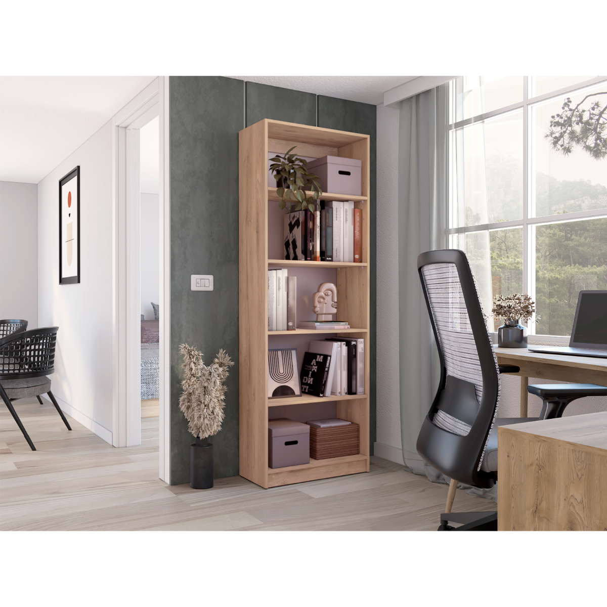 Foto 1 | Biblioteca Home, Macadamia Y Blanco Duqueza, Con Cinco Entrepaños