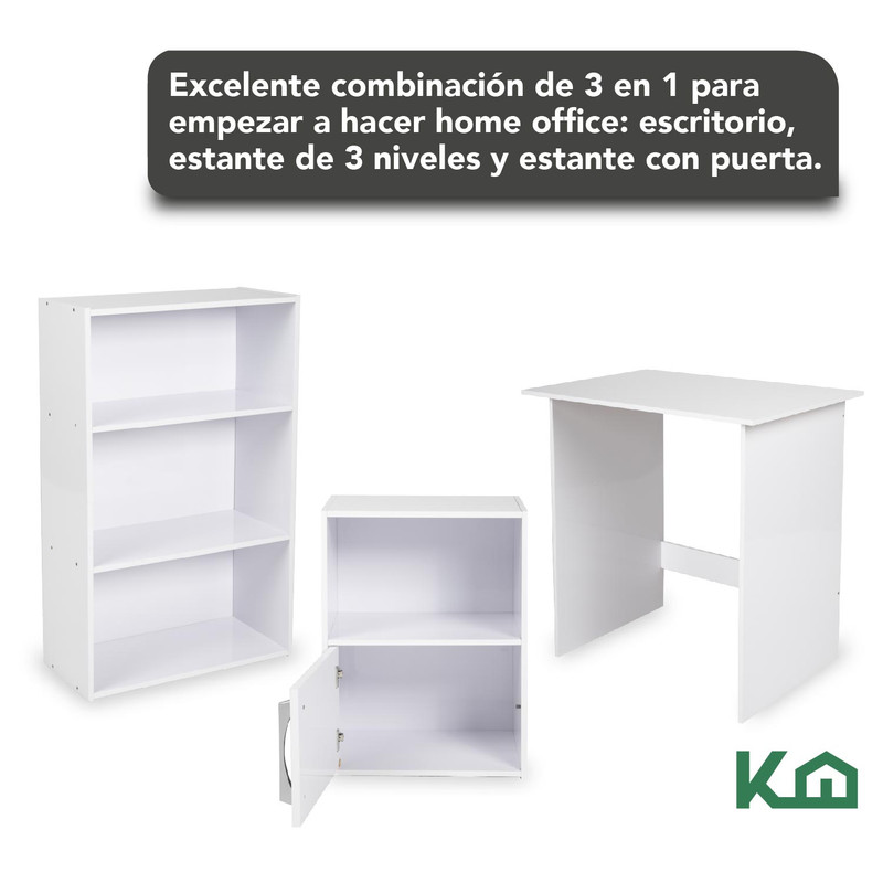 Foto 3 | Escritorio + Estante 3 Niveles + Estante KingsHouse B1276-SZ color Blanco