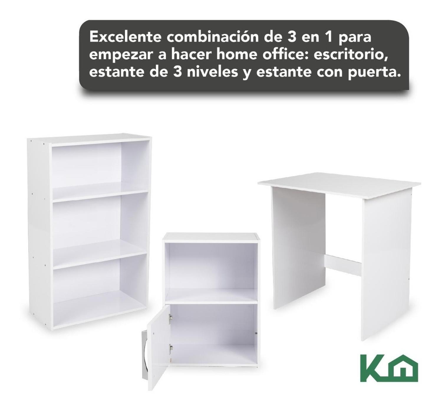 Foto 6 | Escritorio + Estante 3 Niveles + Estante KingsHouse B1276-SZ color Blanco