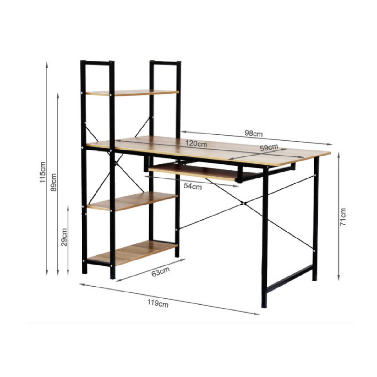 Foto 2 | Escritorio Iliosinnova E120-NC para Computadora Minimalista con Estantes Estilo Industrial