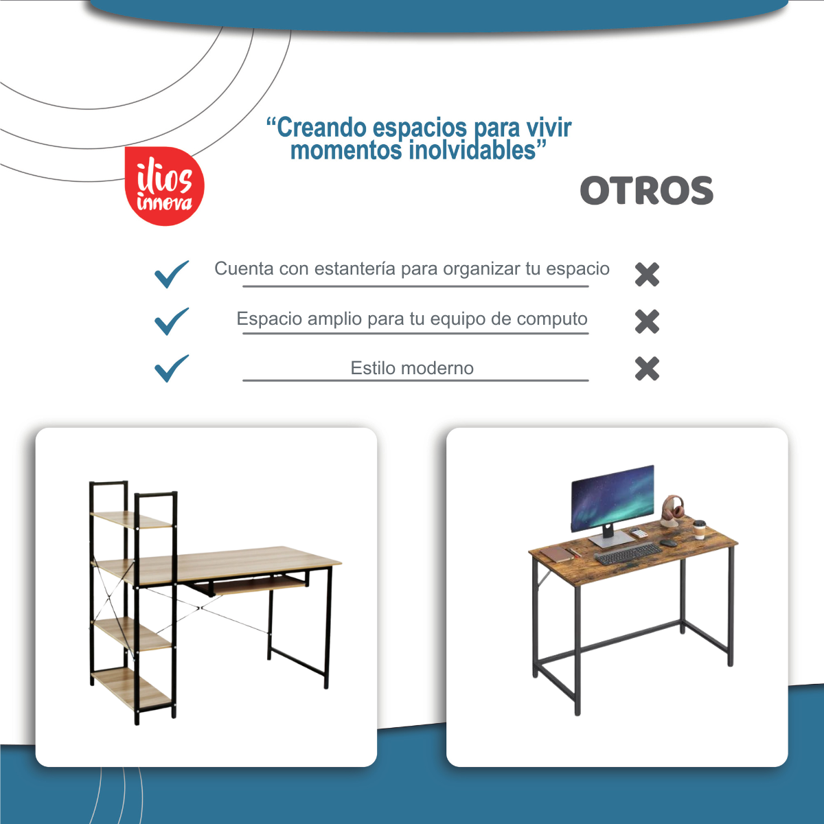 Foto 9 pulgar | Escritorio Iliosinnova E120-NC para Computadora Minimalista con Estantes Estilo Industrial