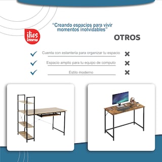 Foto 8 | Escritorio Iliosinnova E120-NC para Computadora Minimalista con Estantes Estilo Industrial