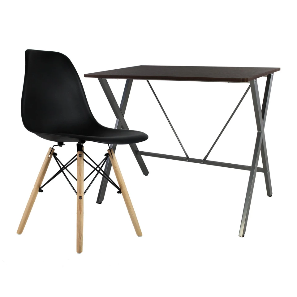 Escritorio Multifuncional Roble Y Silla Eames Color Negro Mundo In