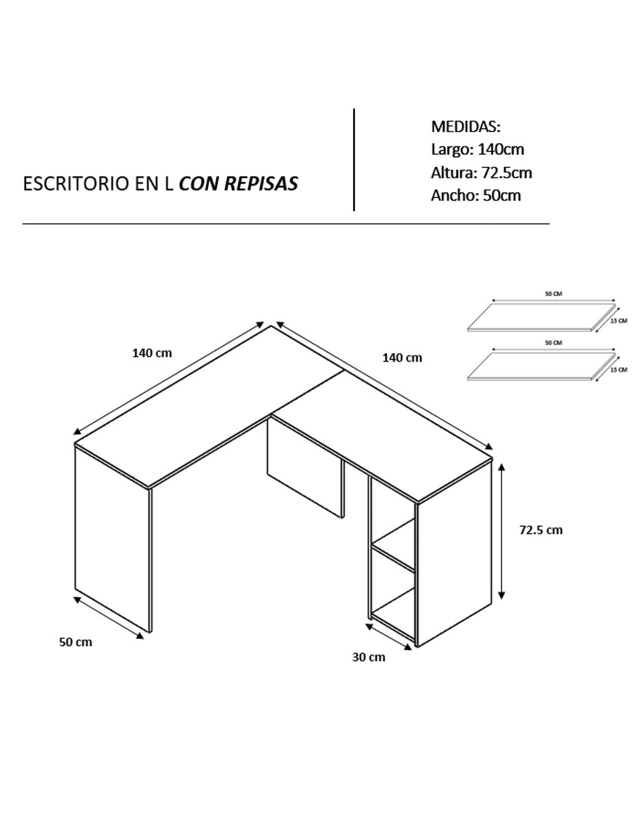 Foto 6 | Escritorio en L color Marrón Minimalista para Home Office con Repisas