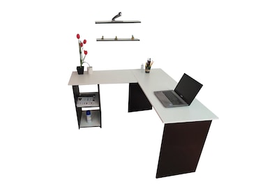 Foto 5 | Escritorio en L color Negro Minimalista para Home Office con Repisas