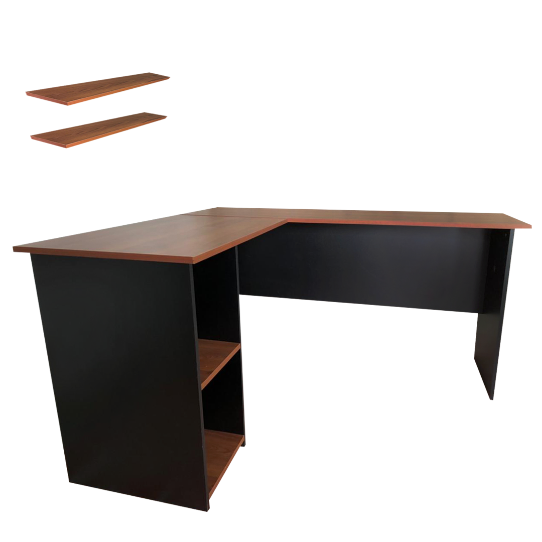 Foto 4 pulgar | Escritorio en L color Negro Minimalista para Home Office con Repisas