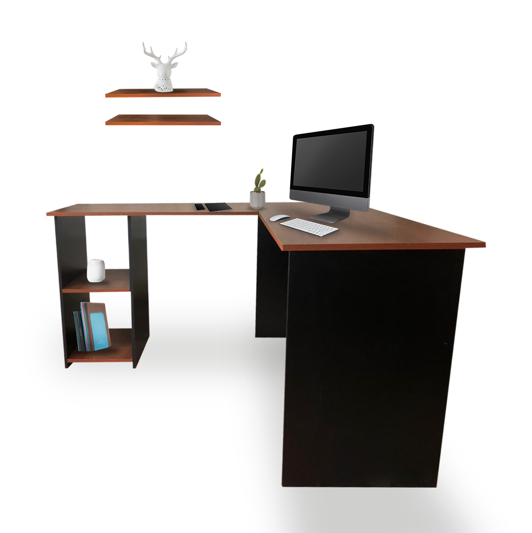 Foto 4 | Escritorio en L color Negro Minimalista para Home Office con Repisas