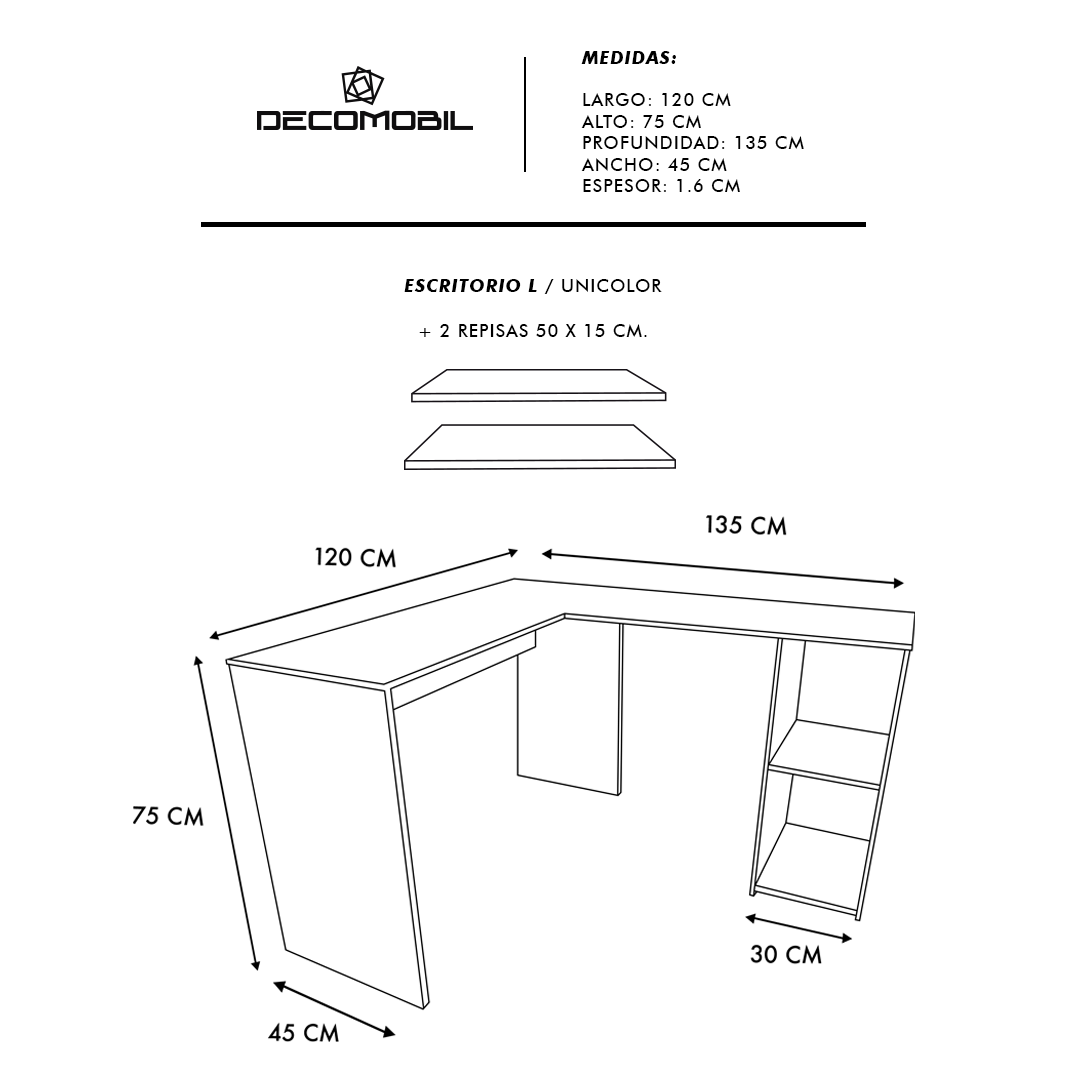 Foto 5 | Escritorio en L color Negro Minimalista para Home Office con Repisas