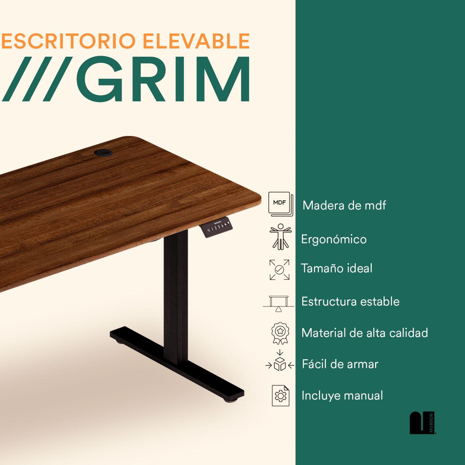 Foto 2 | Escritorio Elevable Automático Mubson Grim color Marrón Gamer con Altura Ajustable