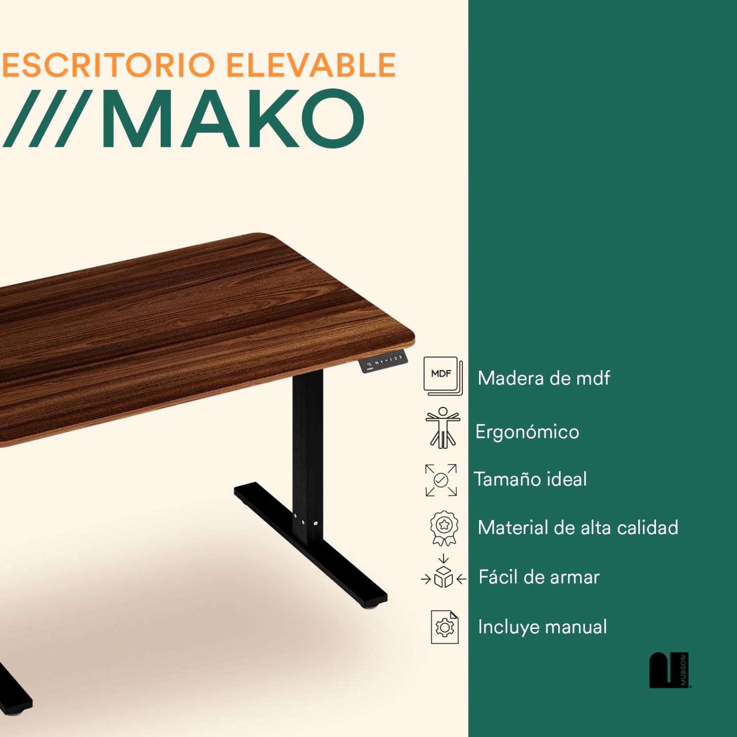 Foto 2 | Escritorio Elevable Automático Mubson Mako color Marrón Escritorio Gamer con Altura Ajustable