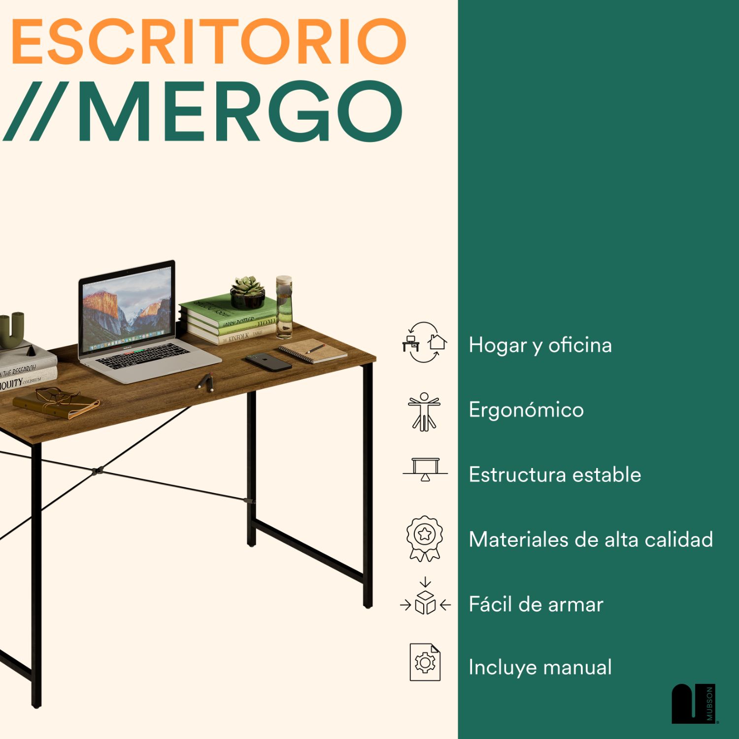 Foto 2 | Escritorio Minimalista para Trabajo o Estudio Mubson Mergo color Marrón