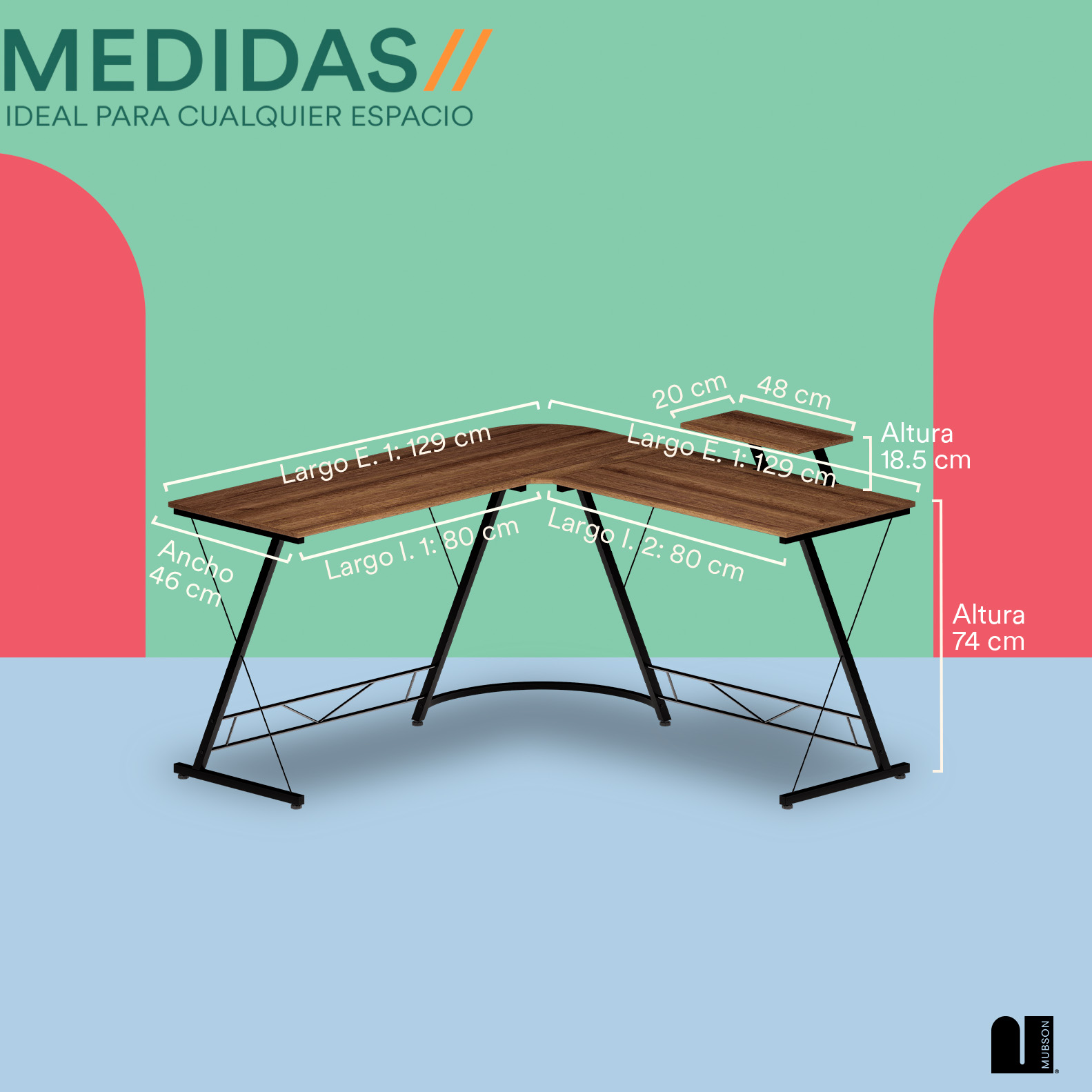 Foto 6 pulgar | Escritorio en L con Base Elevada Mubson Emil
