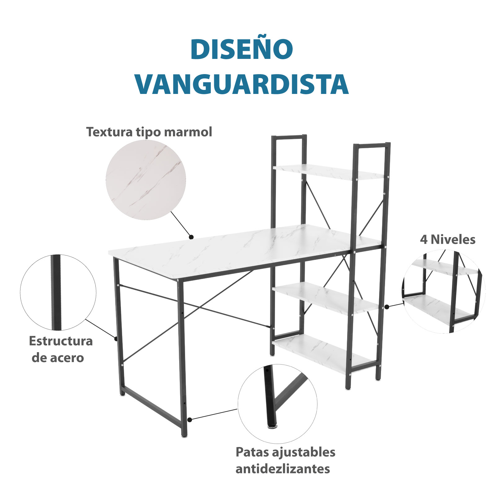 Foto 7 pulgar | Escritorio Minimalista Onof Anahí color Blanco con Repisas 2 en 1 para Oficina y Hogar