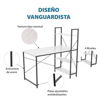 Foto 6 | Escritorio Minimalista Onof Anahí color Blanco con Repisas 2 en 1 para Oficina y Hogar