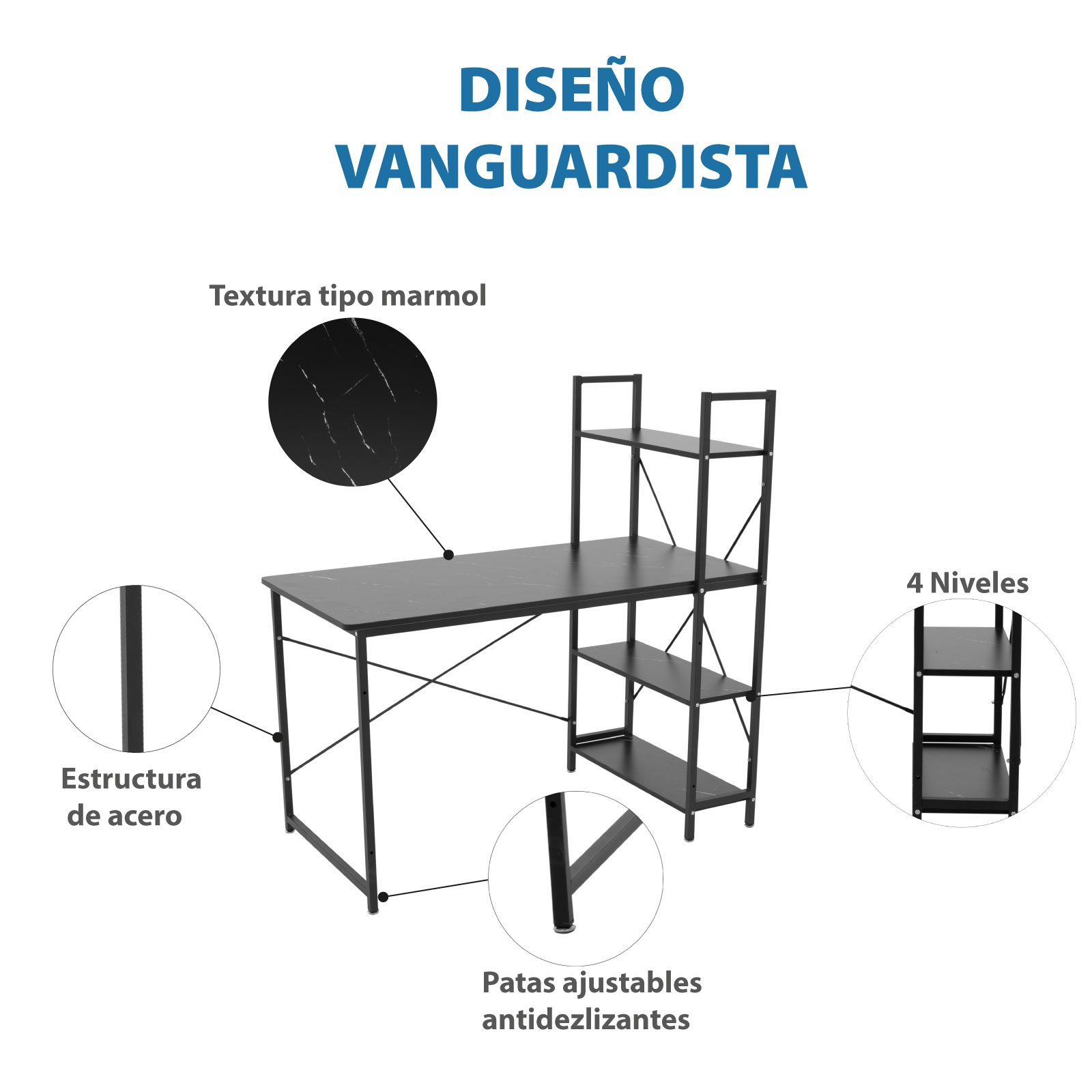 Foto 5 | Escritorio Minimalista Onof Anahí color Negro con Repisas 2 en 1 para Oficina y Hogar