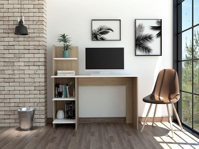 Foto 1 | Escritorio Vilna, Rovere Y Blanco, Con Amplia Superficie De Trabajo