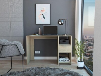 Foto 1 | Escritorio Taira, Beige, Con Un Cajón Y Dos Entrepaños
