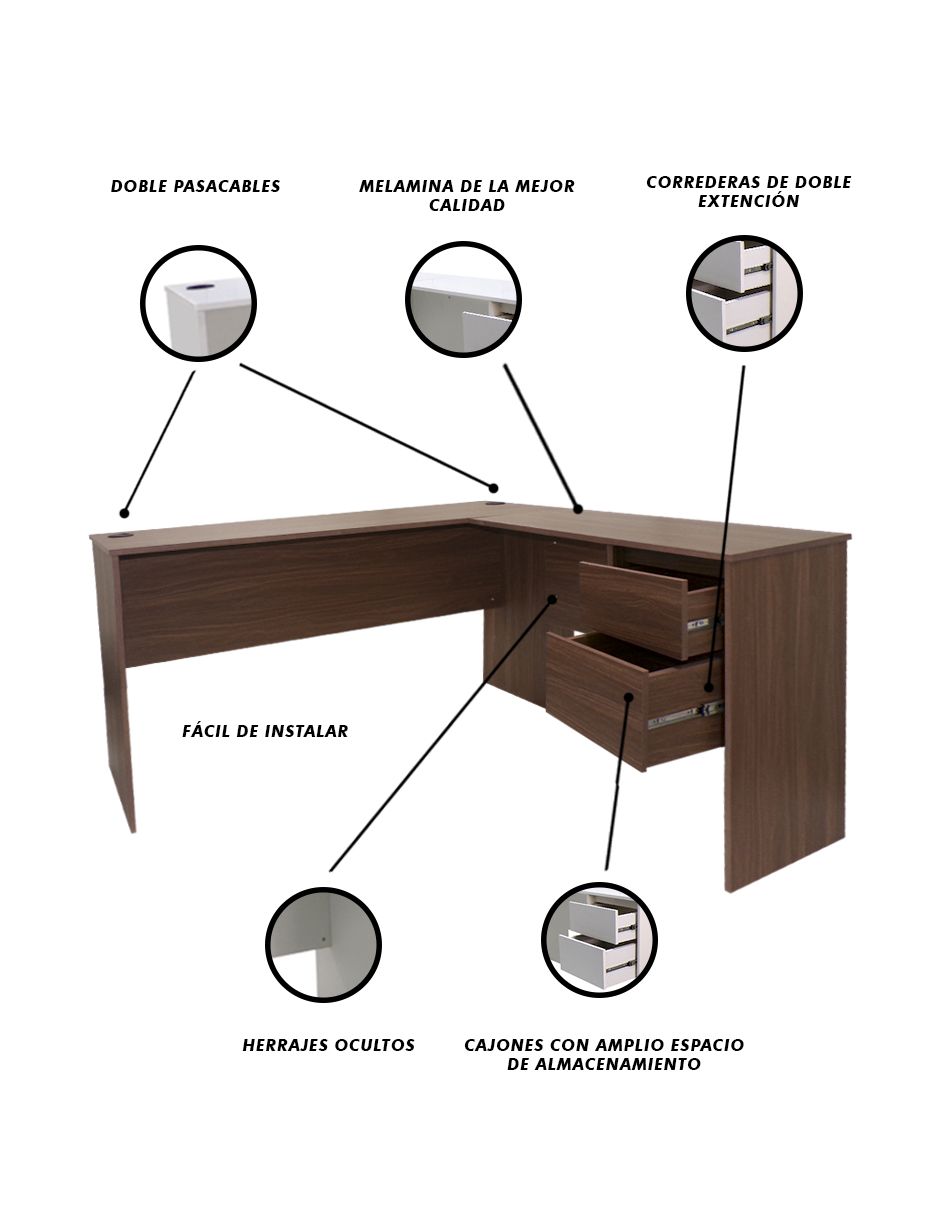 Foto 5 | Escritorio En L Con Cajón Y Pasacables Minimalista