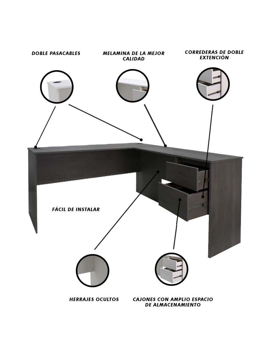 Foto 5 | Escritorio En L Con Cajón Y Pasacables Minimalista