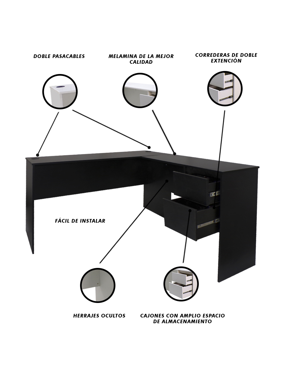 Foto 5 | Escritorio Negro en Forma L