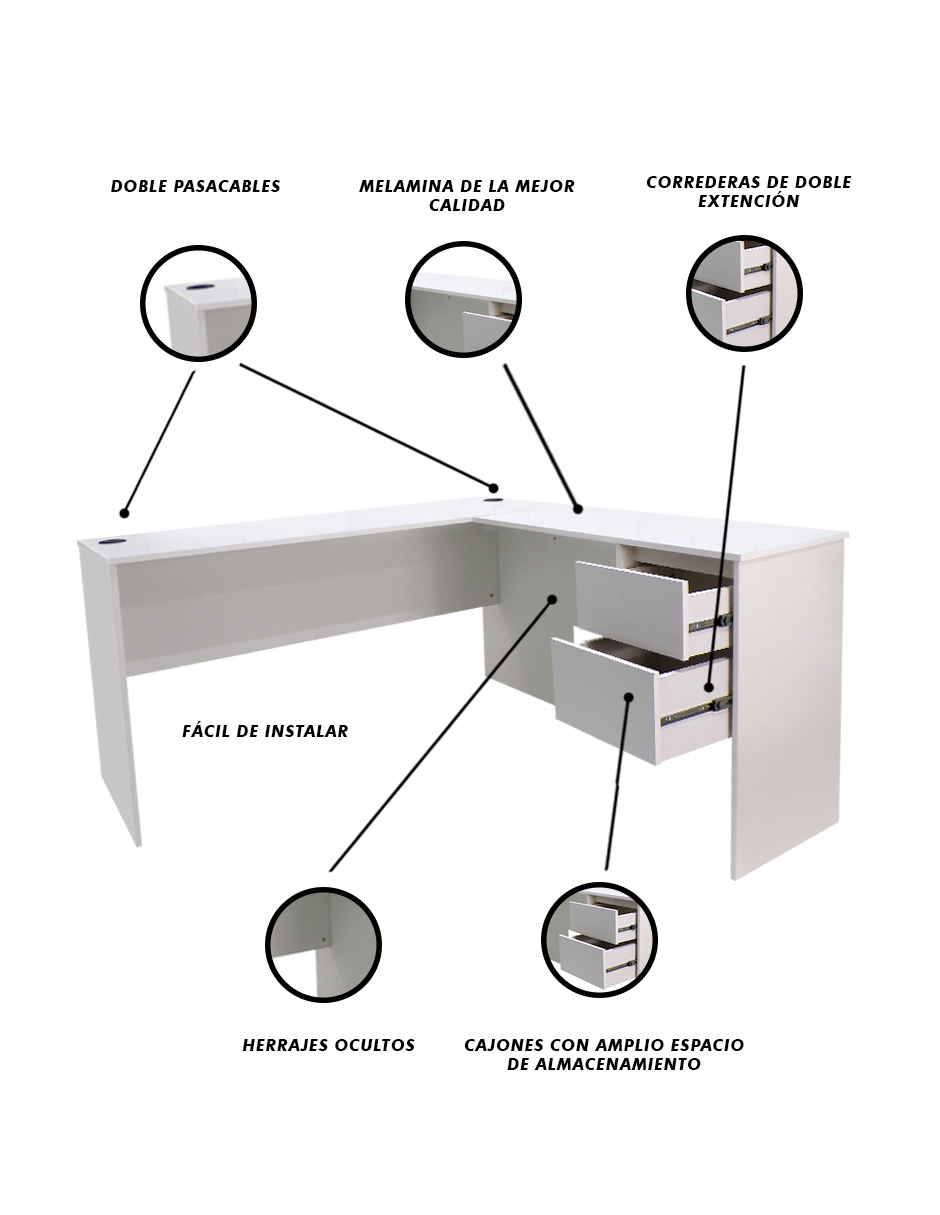 Foto 5 | Escritorio Blanco Forma L