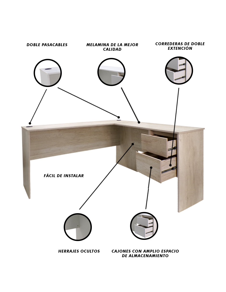 Foto 5 | Escritorio En L Con Cajón Y Pasacables Minimalista